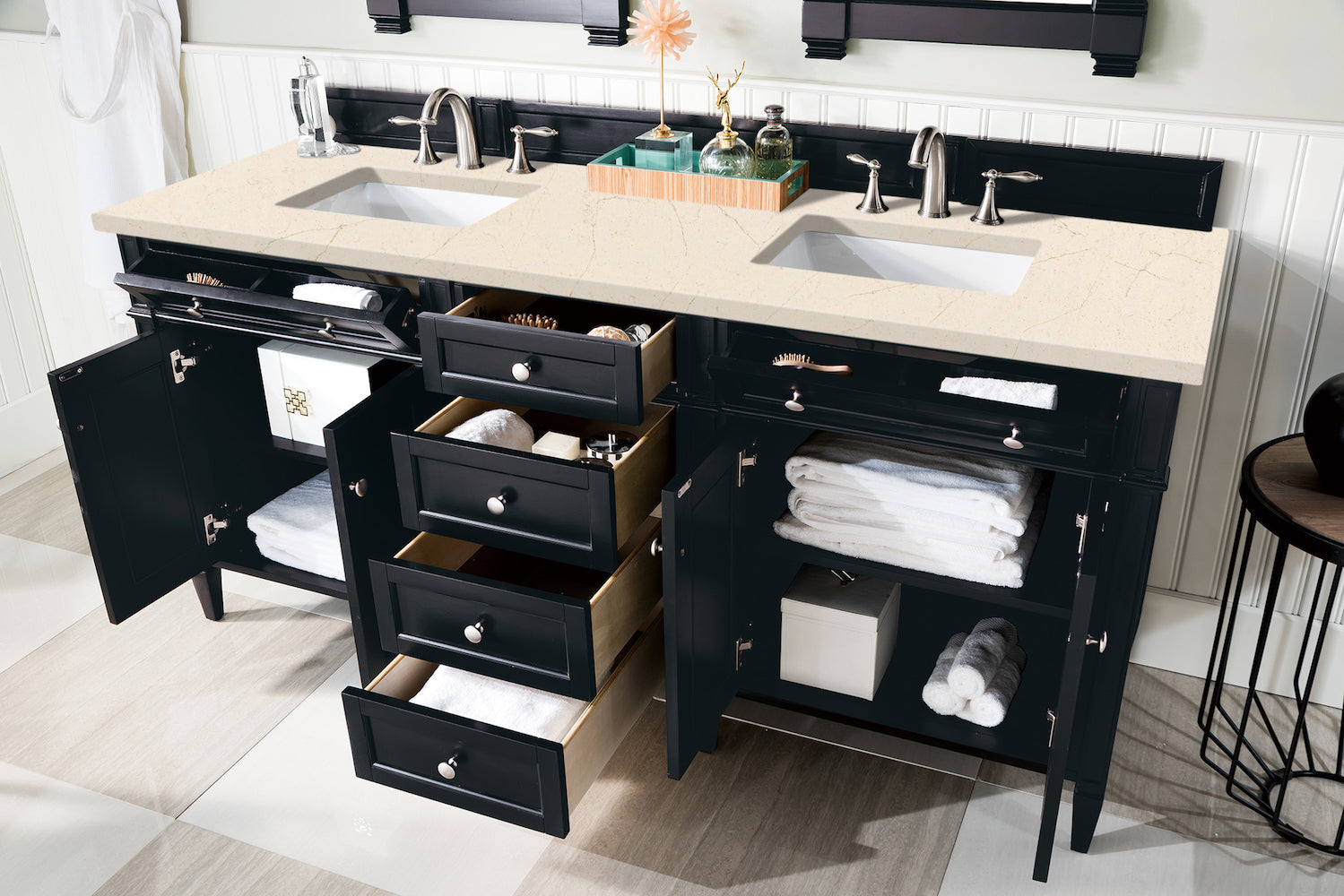 72" Brittany Double Bathroom Vanity, Black Onyx