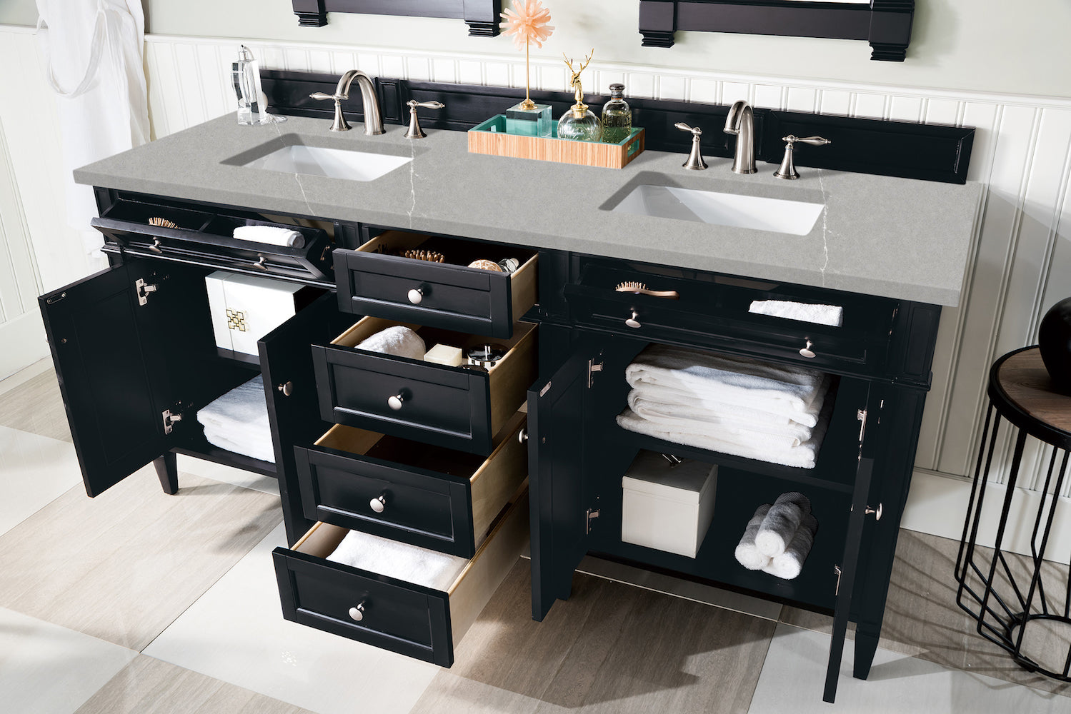 72" Brittany Double Bathroom Vanity, Black Onyx