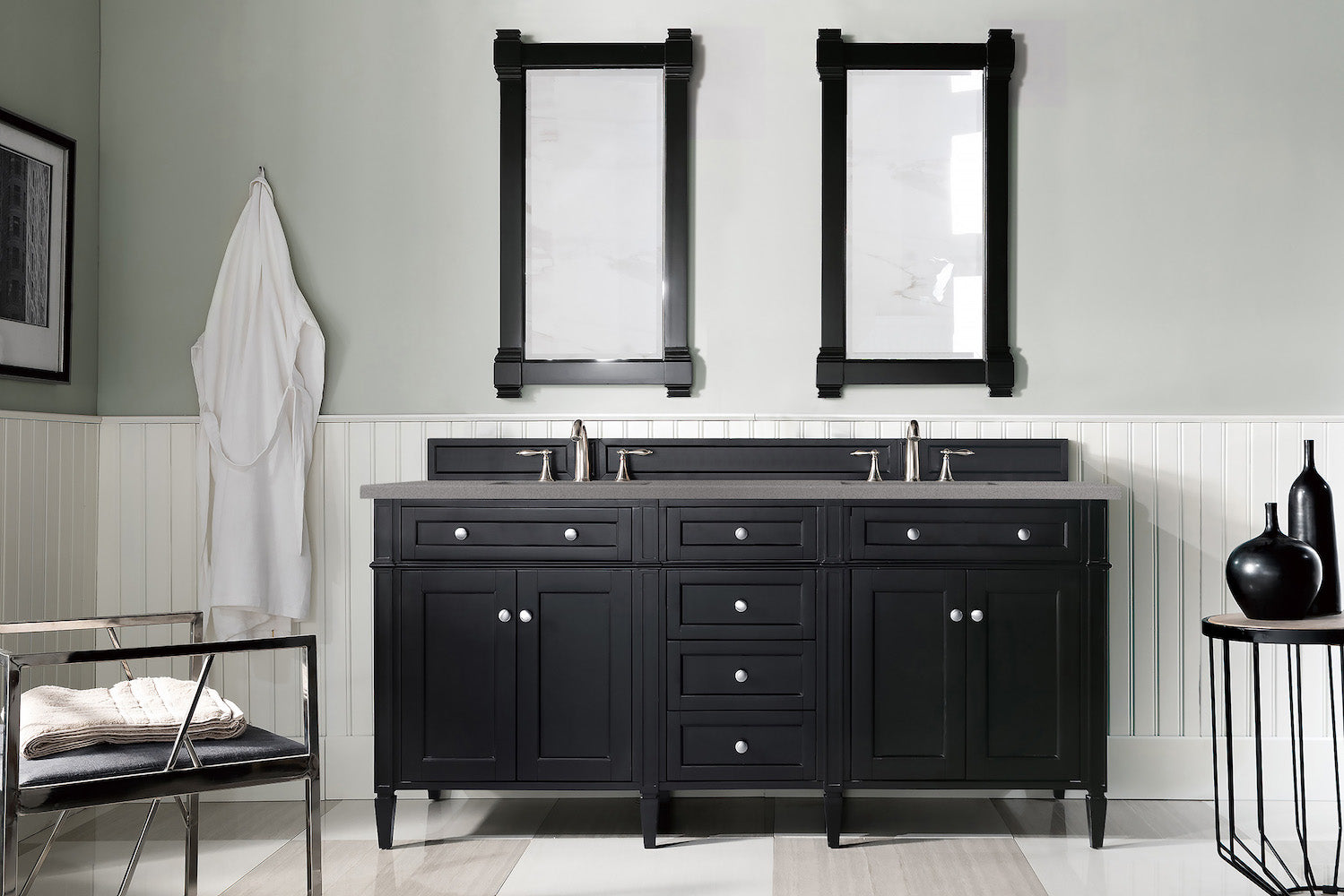72" Brittany Double Bathroom Vanity, Black Onyx