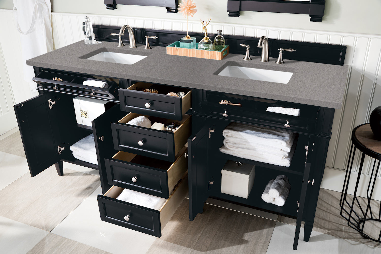 72" Brittany Double Bathroom Vanity, Black Onyx