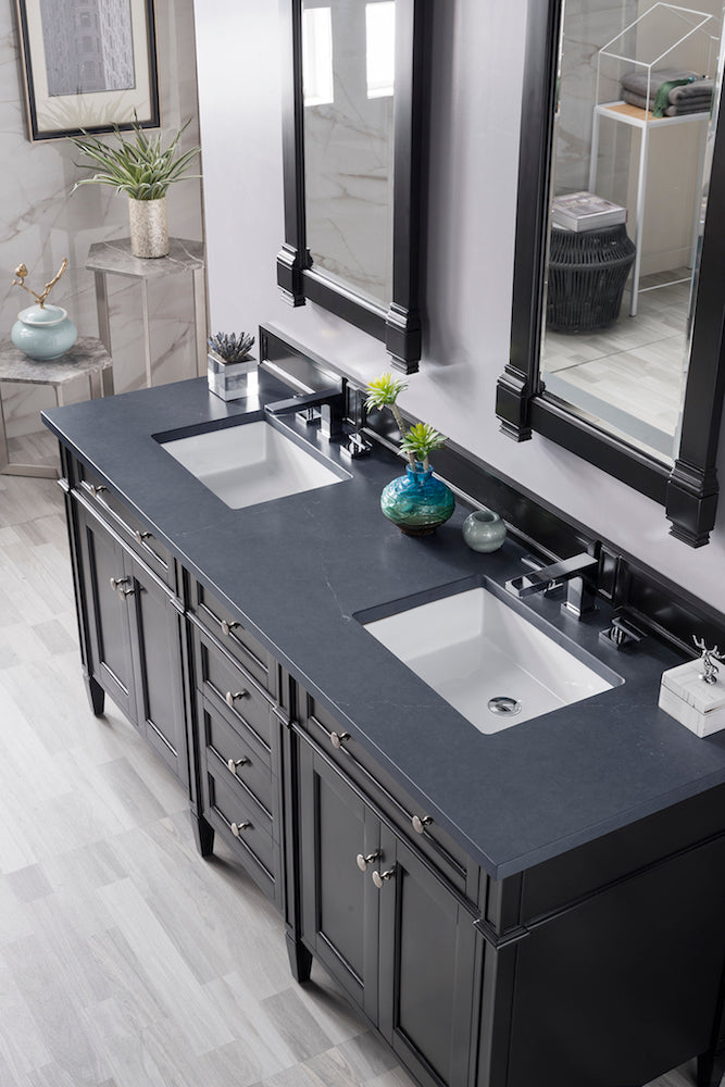 72" Brittany Double Bathroom Vanity, Black Onyx