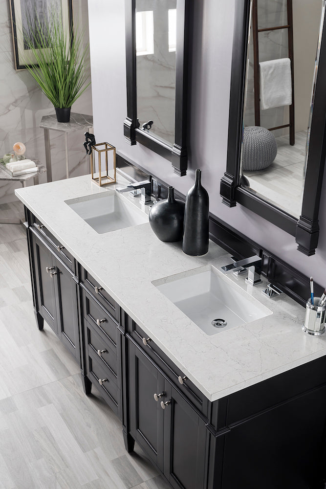72" Brittany Double Bathroom Vanity, Black Onyx