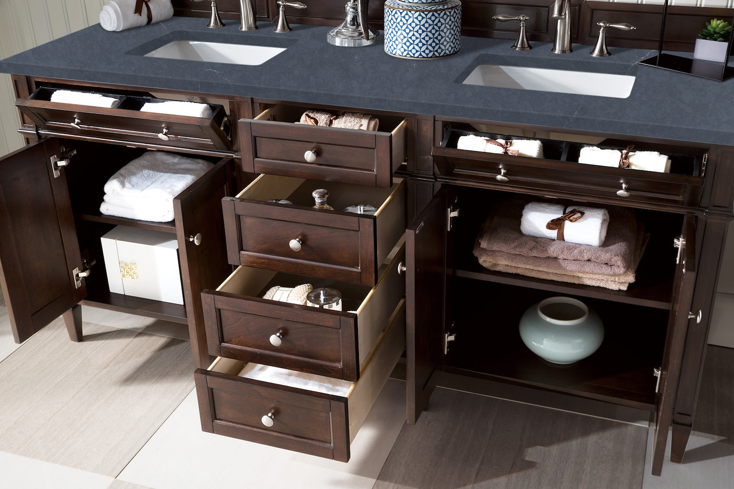 72" Brittany Double Bathroom Vanity, Burnished Mahogany