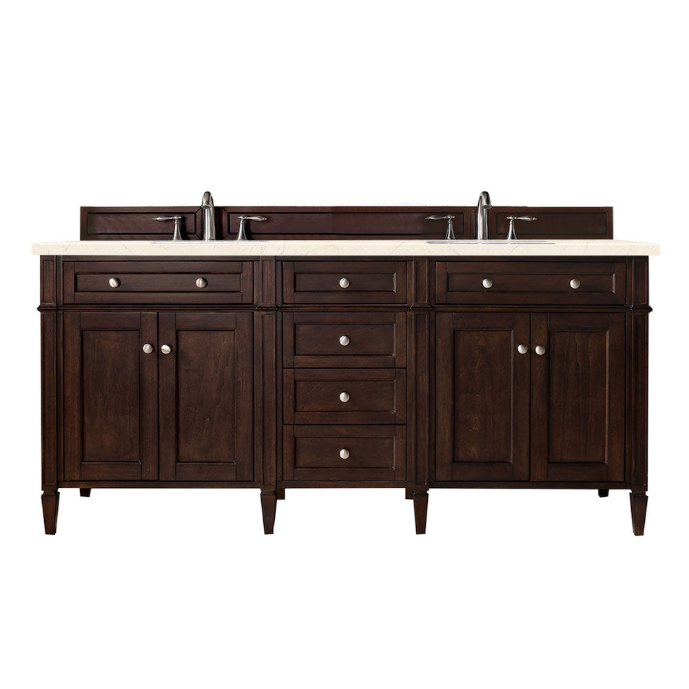72" Brittany Double Bathroom Vanity, Burnished Mahogany