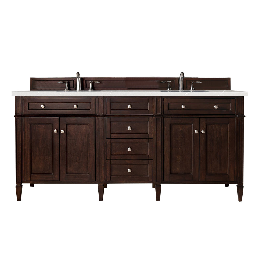 72" Brittany Double Bathroom Vanity, Burnished Mahogany