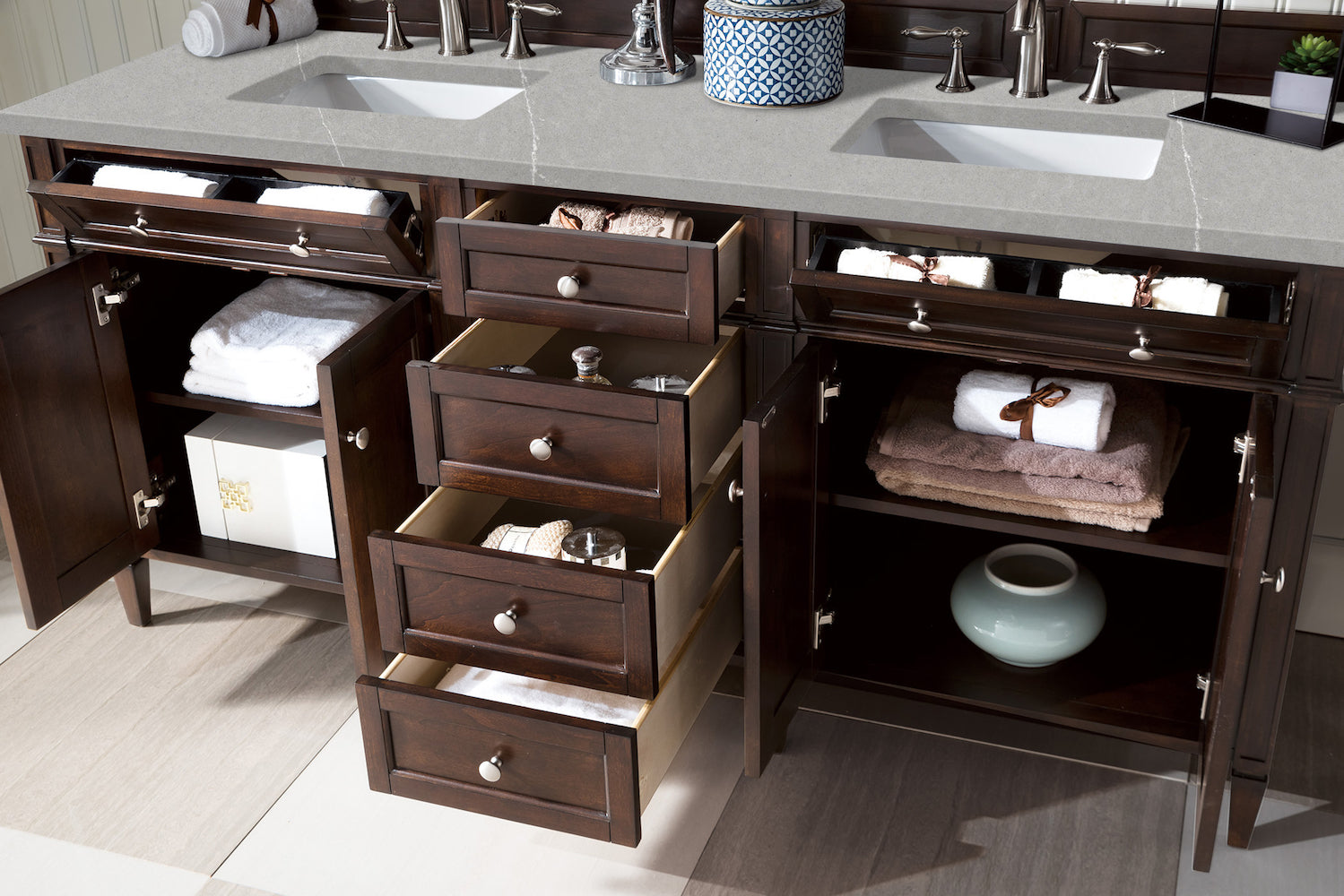 72" Brittany Double Bathroom Vanity, Burnished Mahogany