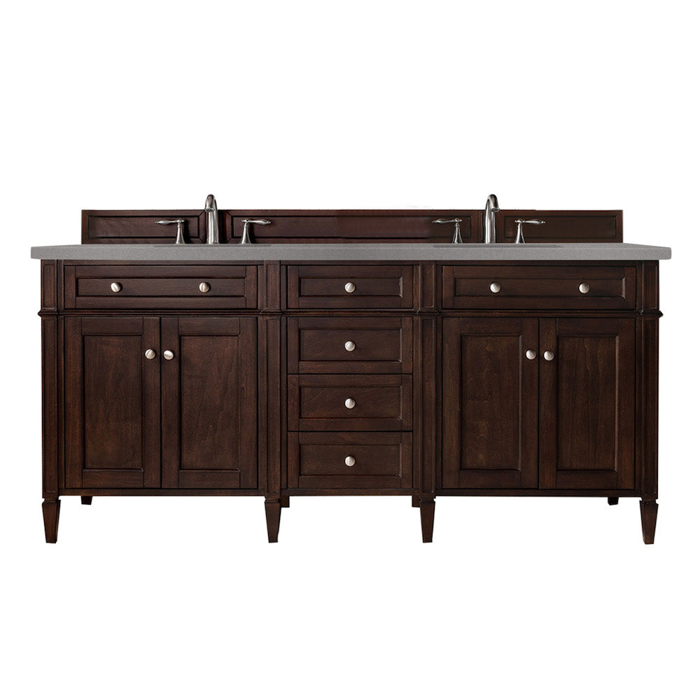 72" Brittany Double Bathroom Vanity, Burnished Mahogany