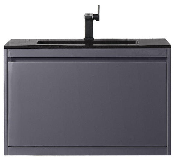 31.5" Milan Single Sink Bathroom Vanity, Modern Grey w/ Black Top