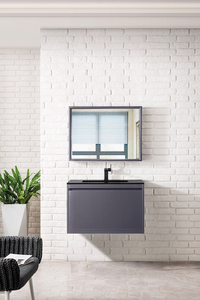 31.5" Milan Single Sink Bathroom Vanity, Modern Grey w/ Black Top