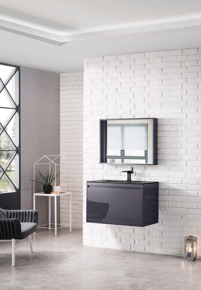 31.5" Milan Single Sink Bathroom Vanity, Modern Grey w/ Black Top