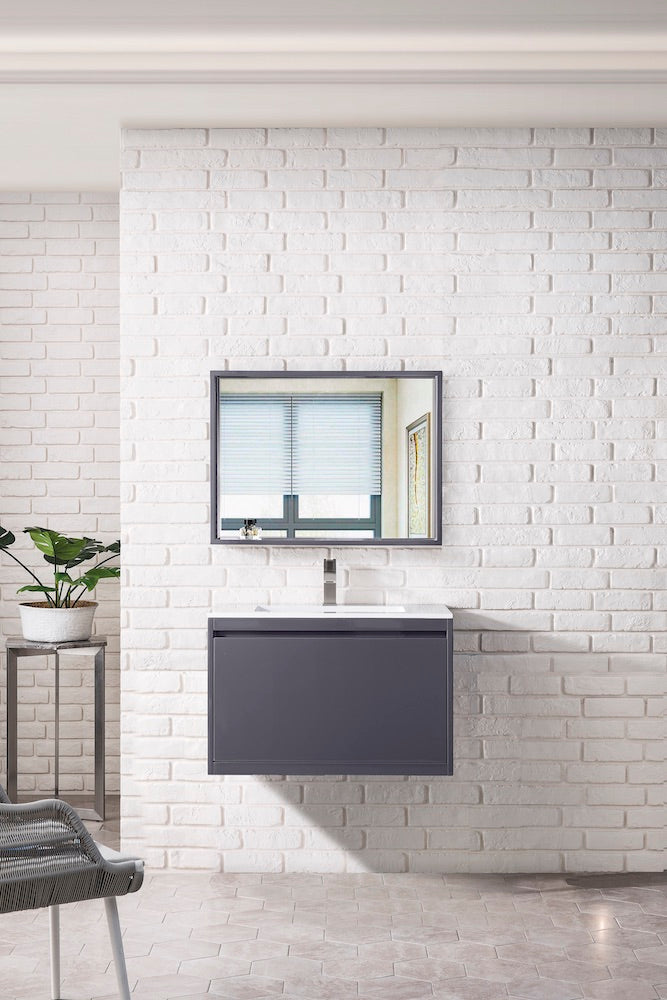 31.5" Milan Single Sink Bathroom Vanity, Modern Grey w/ White Top