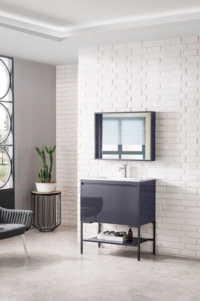 31.5" Milan Single Sink Bathroom Vanity, Modern Grey, Matte Black Base w/ White Top