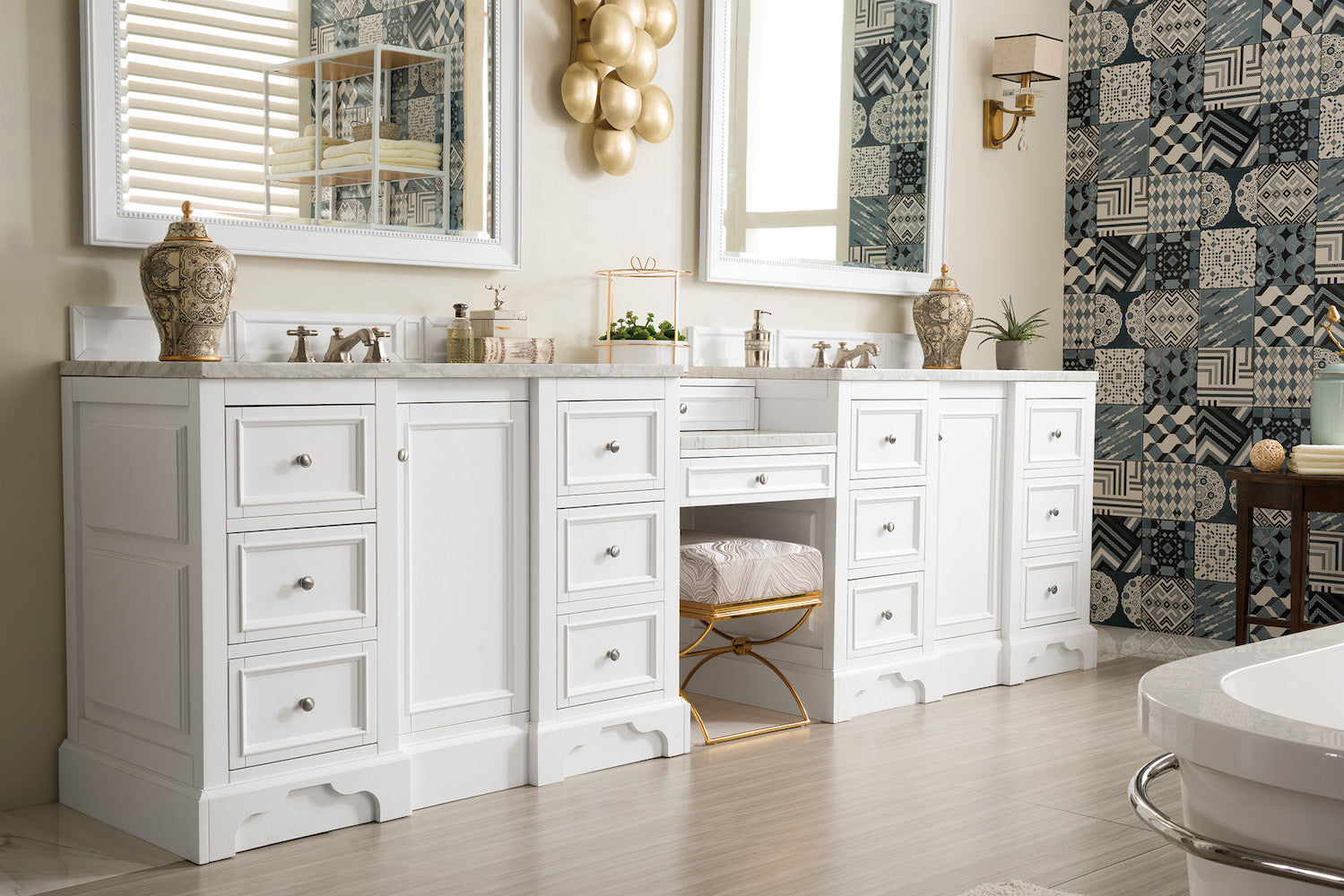118" De Soto Double Sink Bathroom Vanity, Bright White