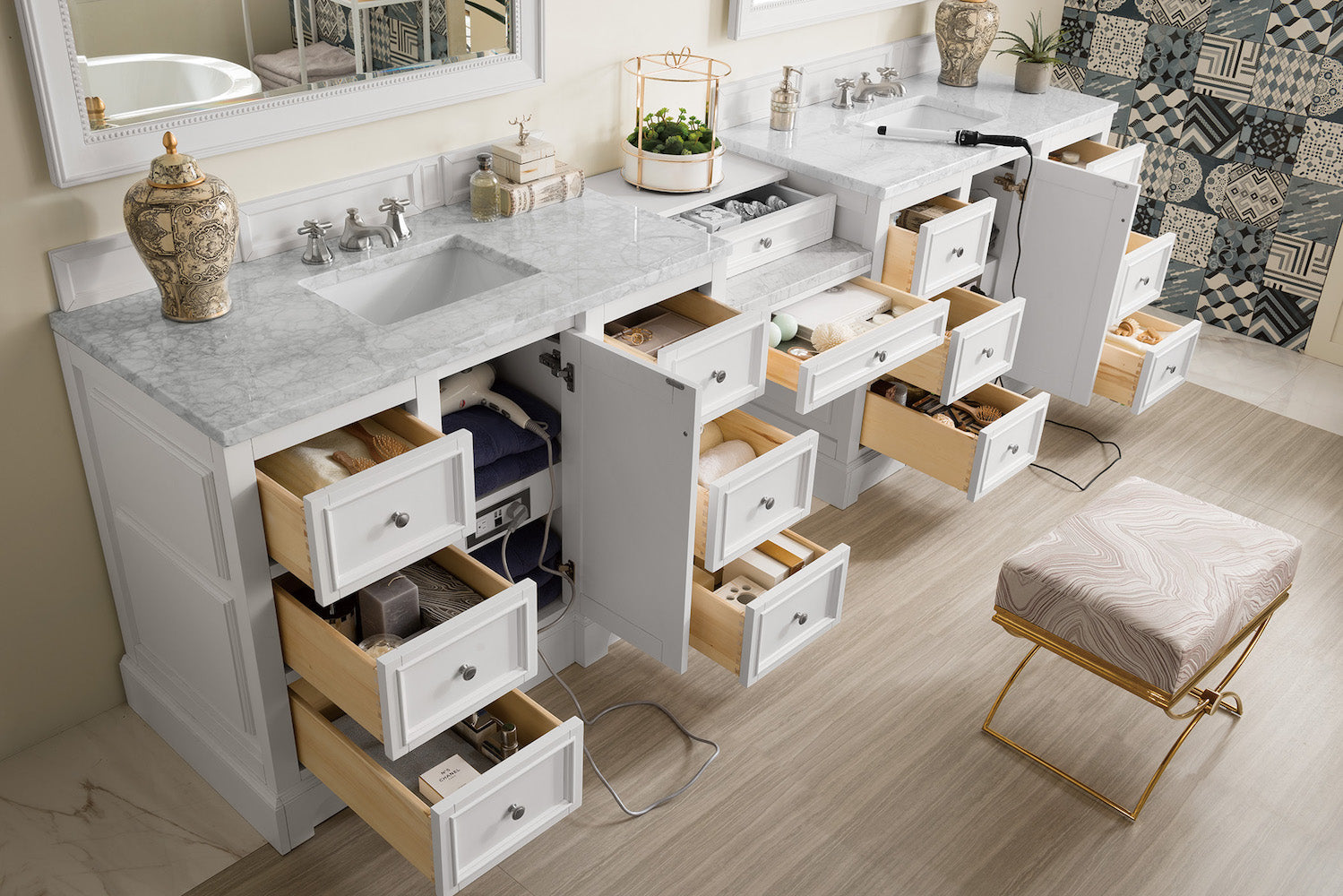 118" De Soto Double Sink Bathroom Vanity, Bright White
