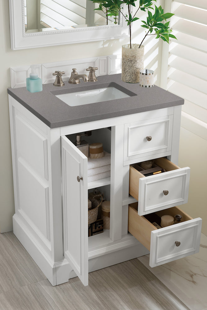30" De Soto Single Sink Bathroom Vanity, Bright White