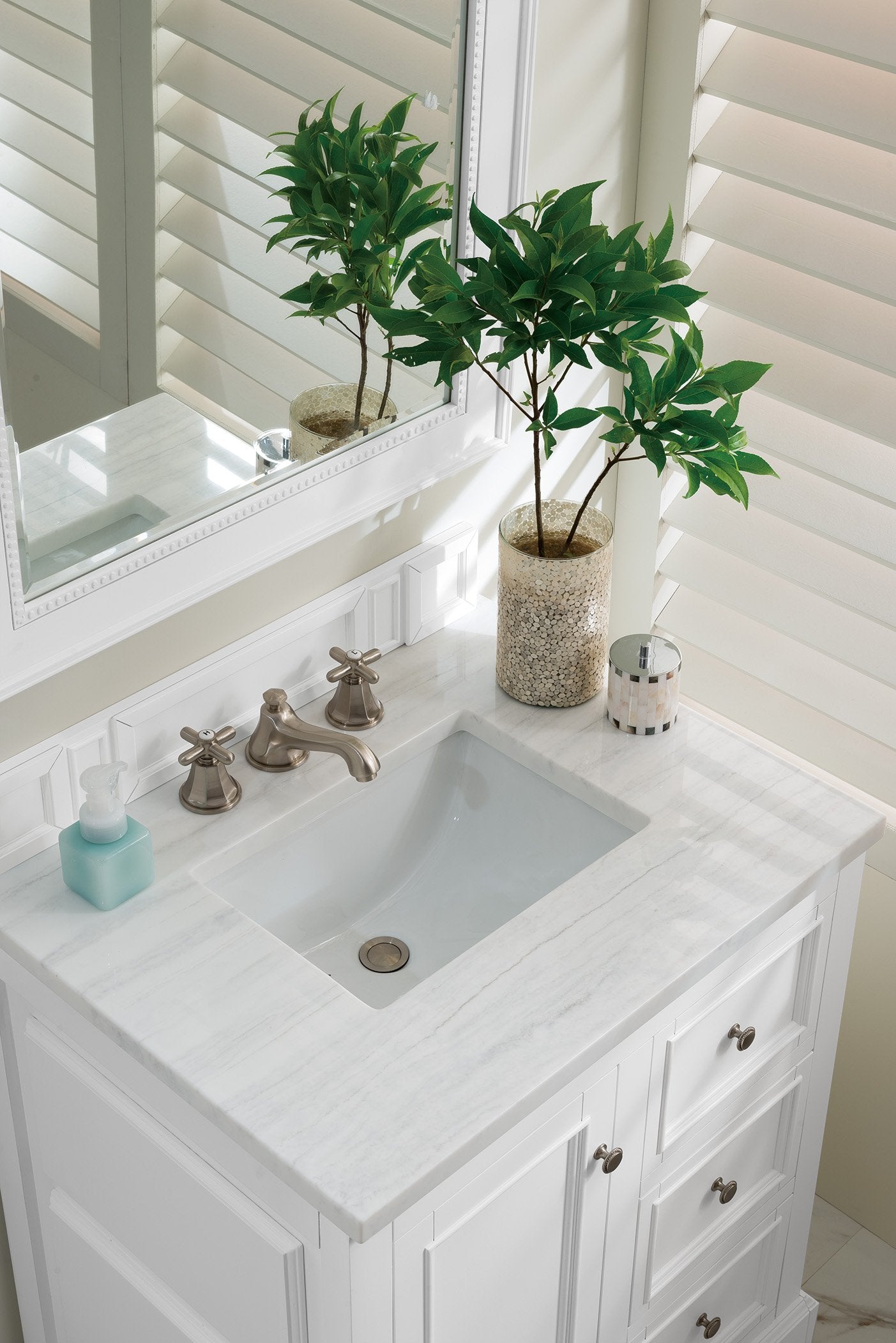 30" De Soto Bright White Single Sink Bathroom Vanity, James Martin Vanities - vanitiesdepot.com
