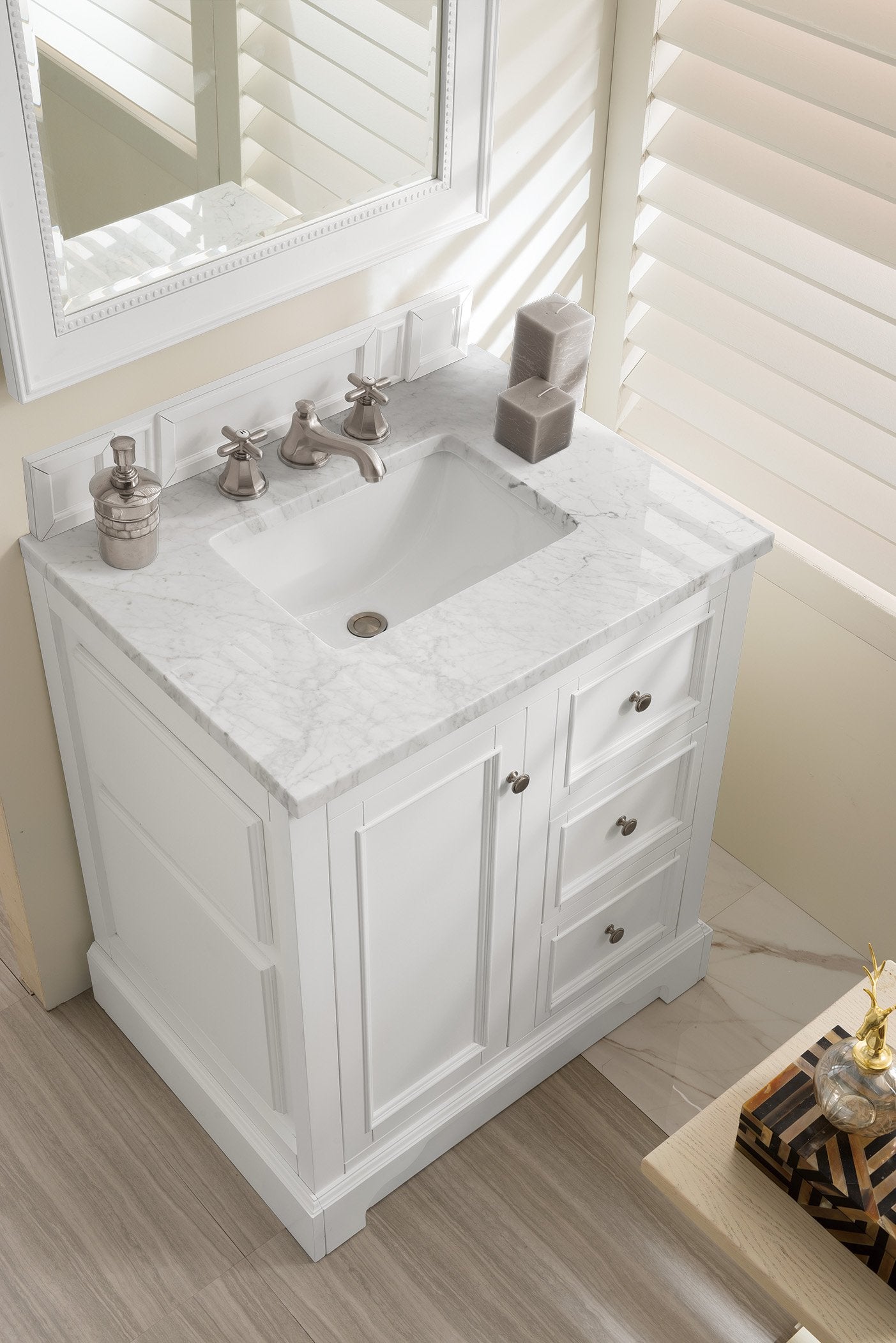 30" De Soto Bright White Single Sink Bathroom Vanity, James Martin Vanities - vanitiesdepot.com
