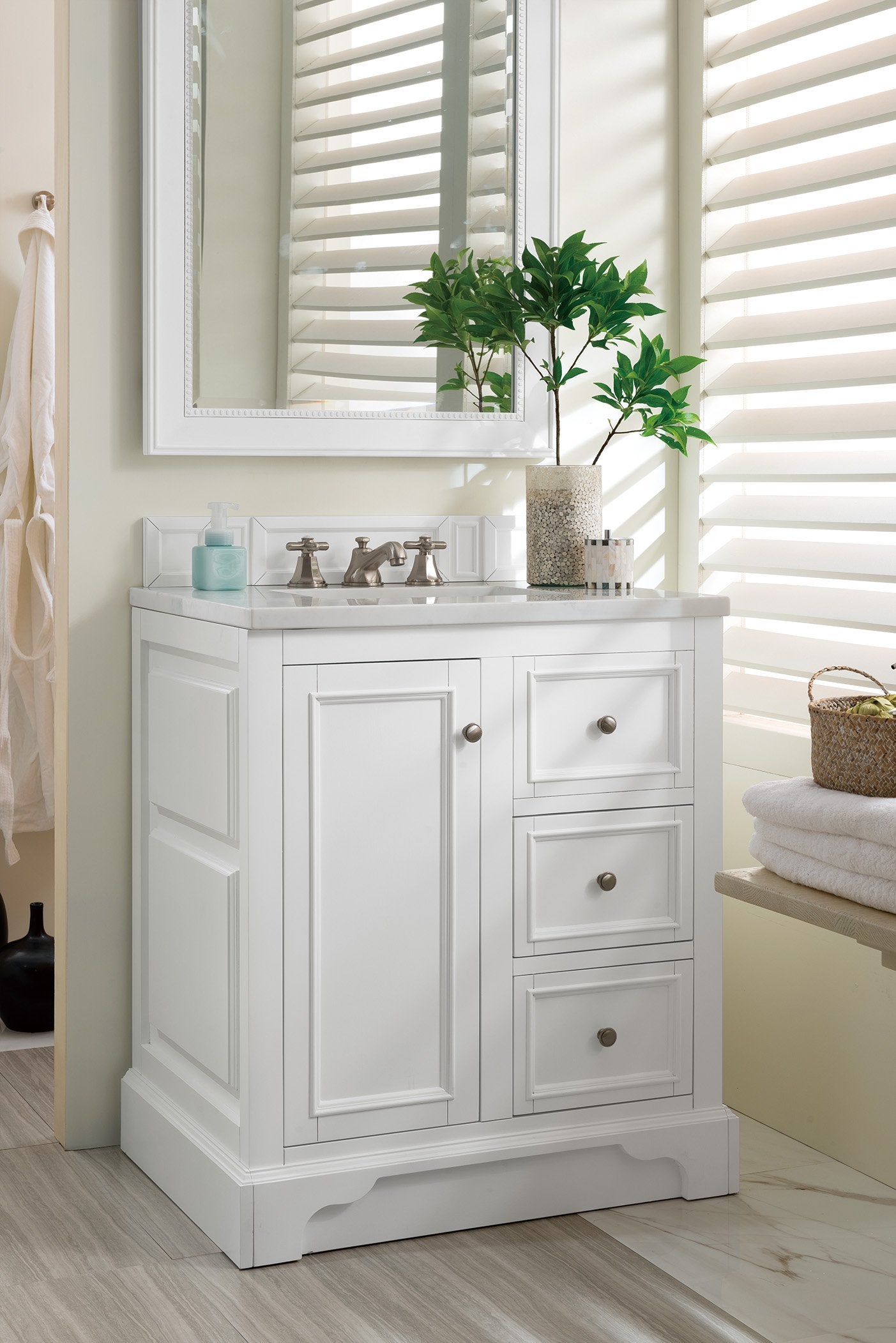 30" De Soto Bright White Single Sink Bathroom Vanity, James Martin Vanities - vanitiesdepot.com