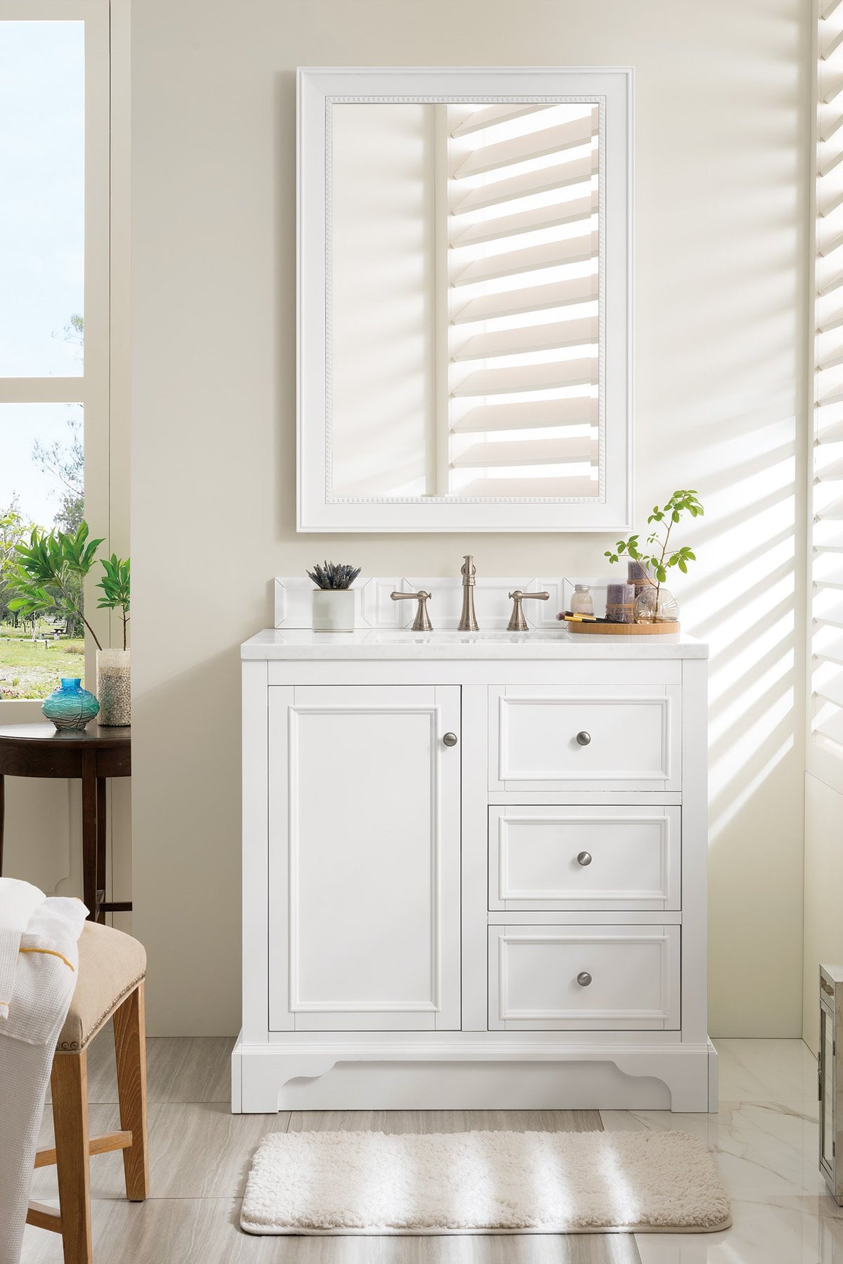 36" De Soto Bright White Single Sink Bathroom Vanity, James Martin Vanities - vanitiesdepot.com