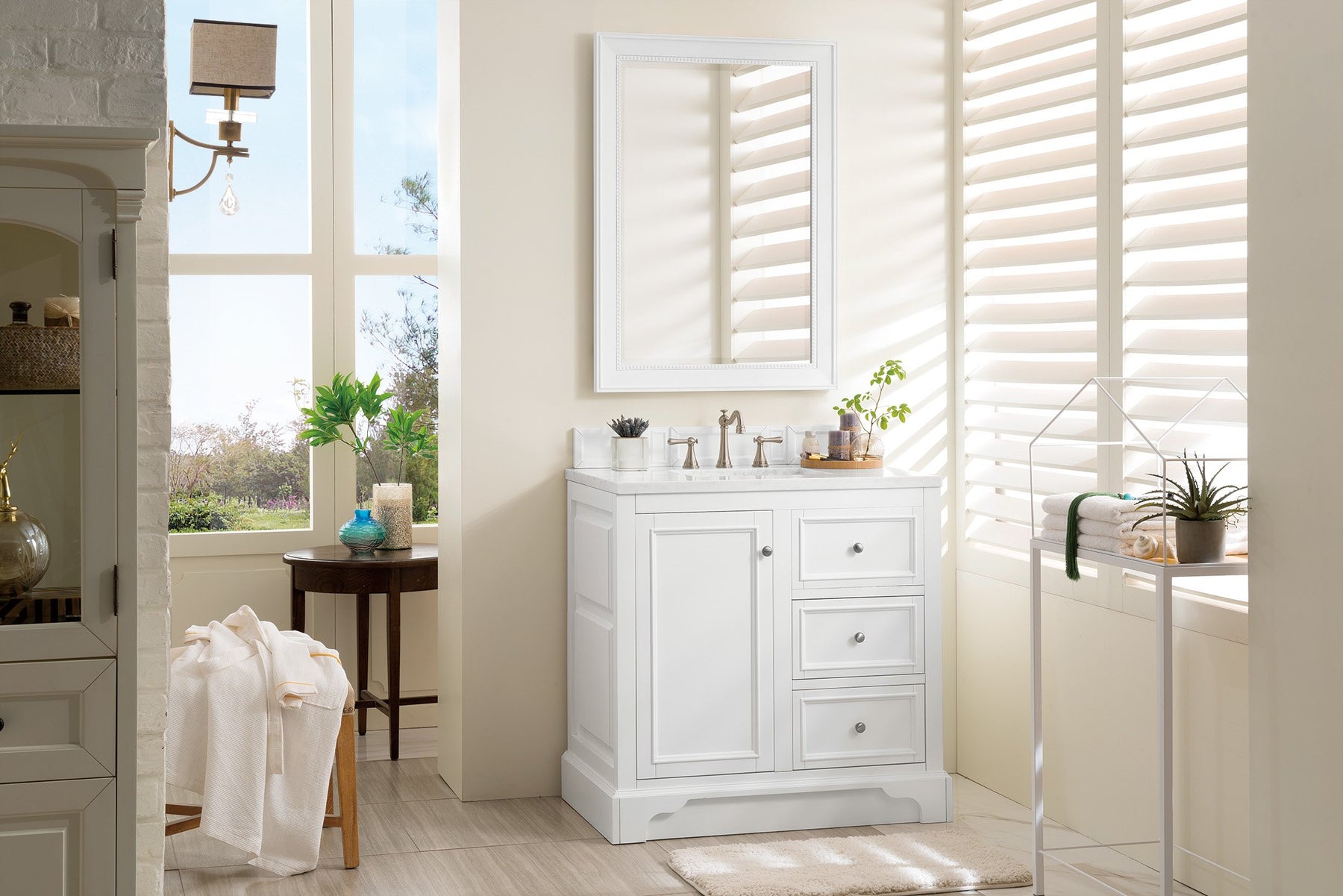 36" De Soto Bright White Single Sink Bathroom Vanity, James Martin Vanities - vanitiesdepot.com