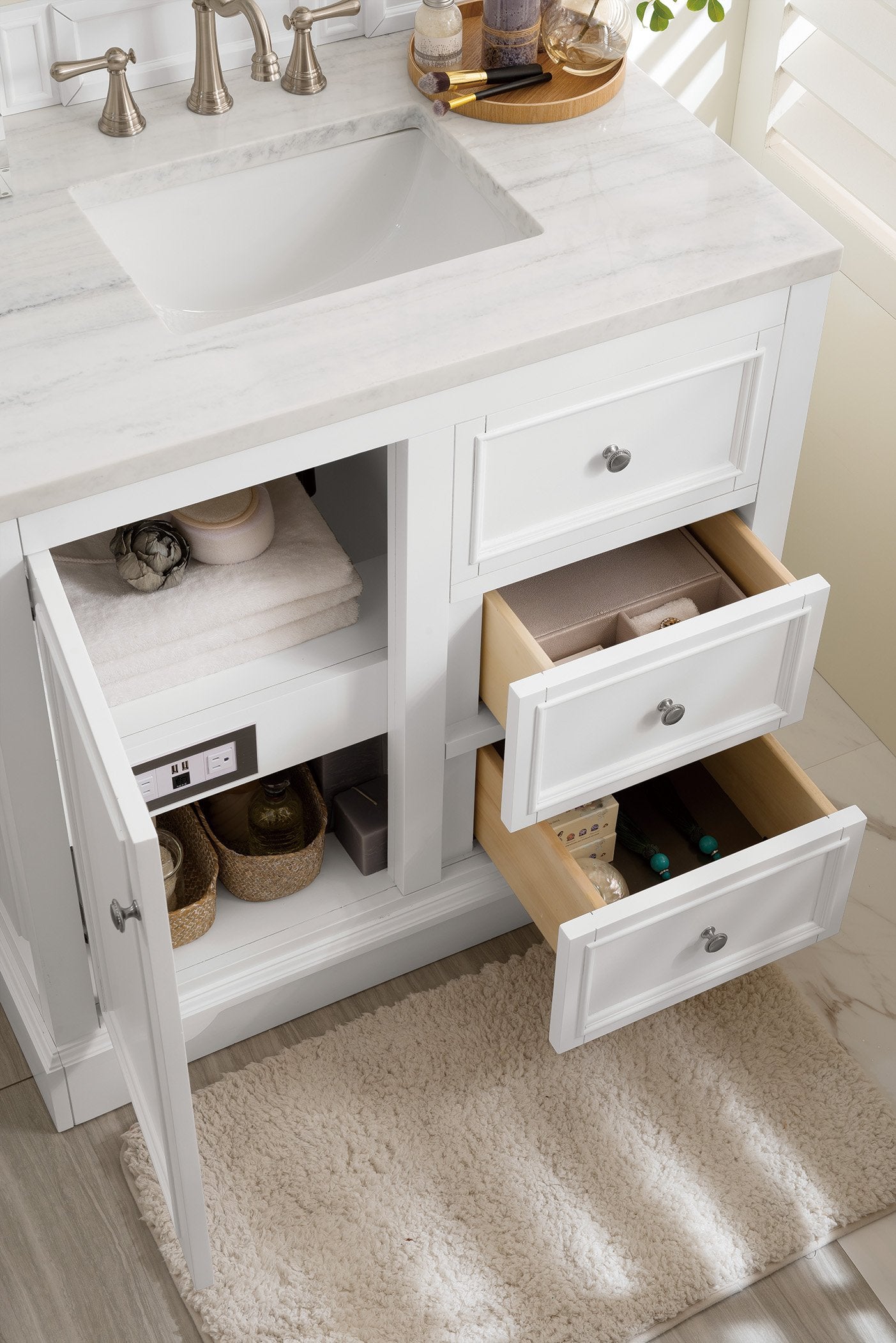 36" De Soto Bright White Single Sink Bathroom Vanity, James Martin Vanities - vanitiesdepot.com