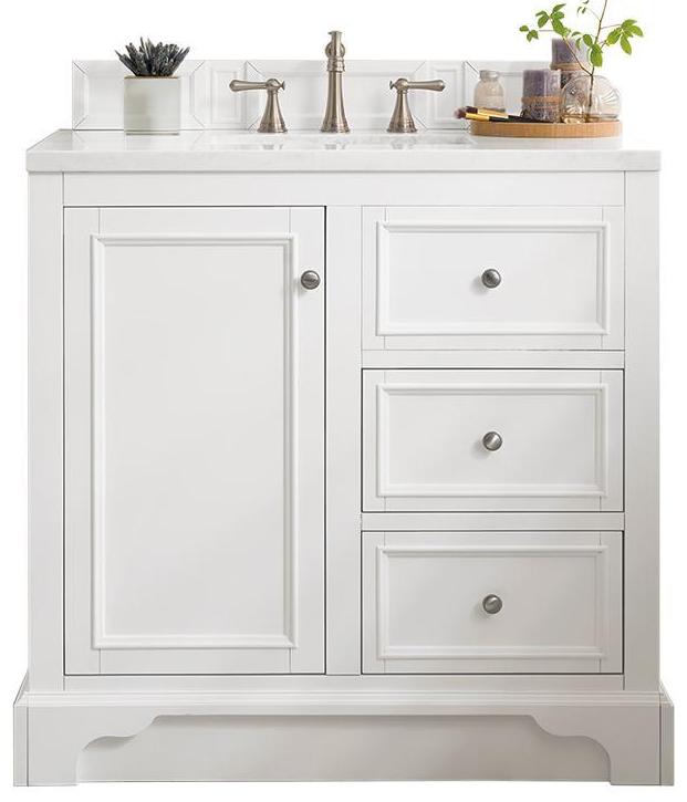 36" De Soto Bright White Single Sink Bathroom Vanity, James Martin Vanities - vanitiesdepot.com