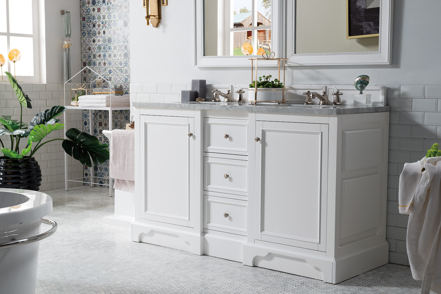 60" De Soto Double Sink Bathroom Vanity, Bright White