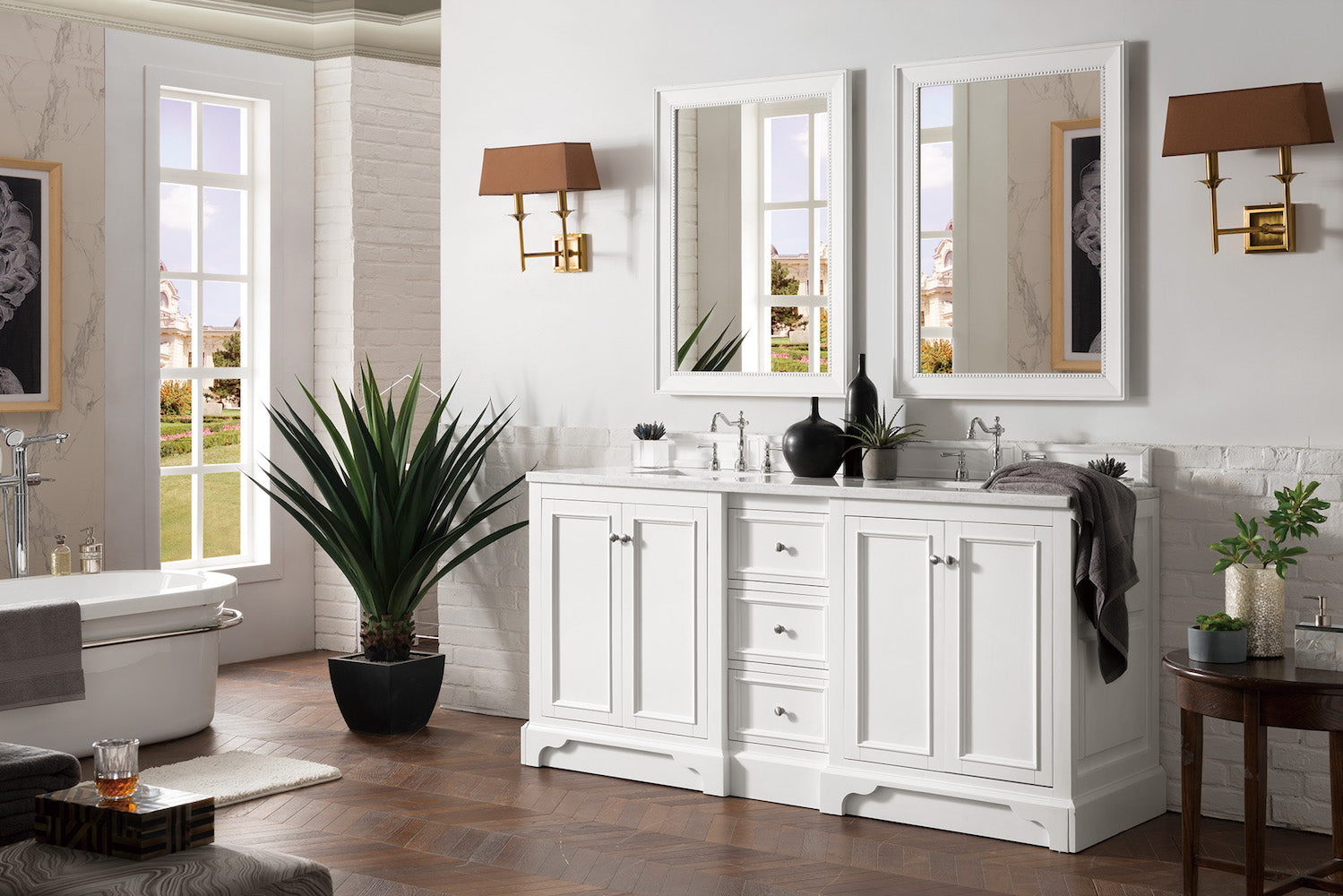 72" De Soto Double Sink Bathroom Vanity, Bright White