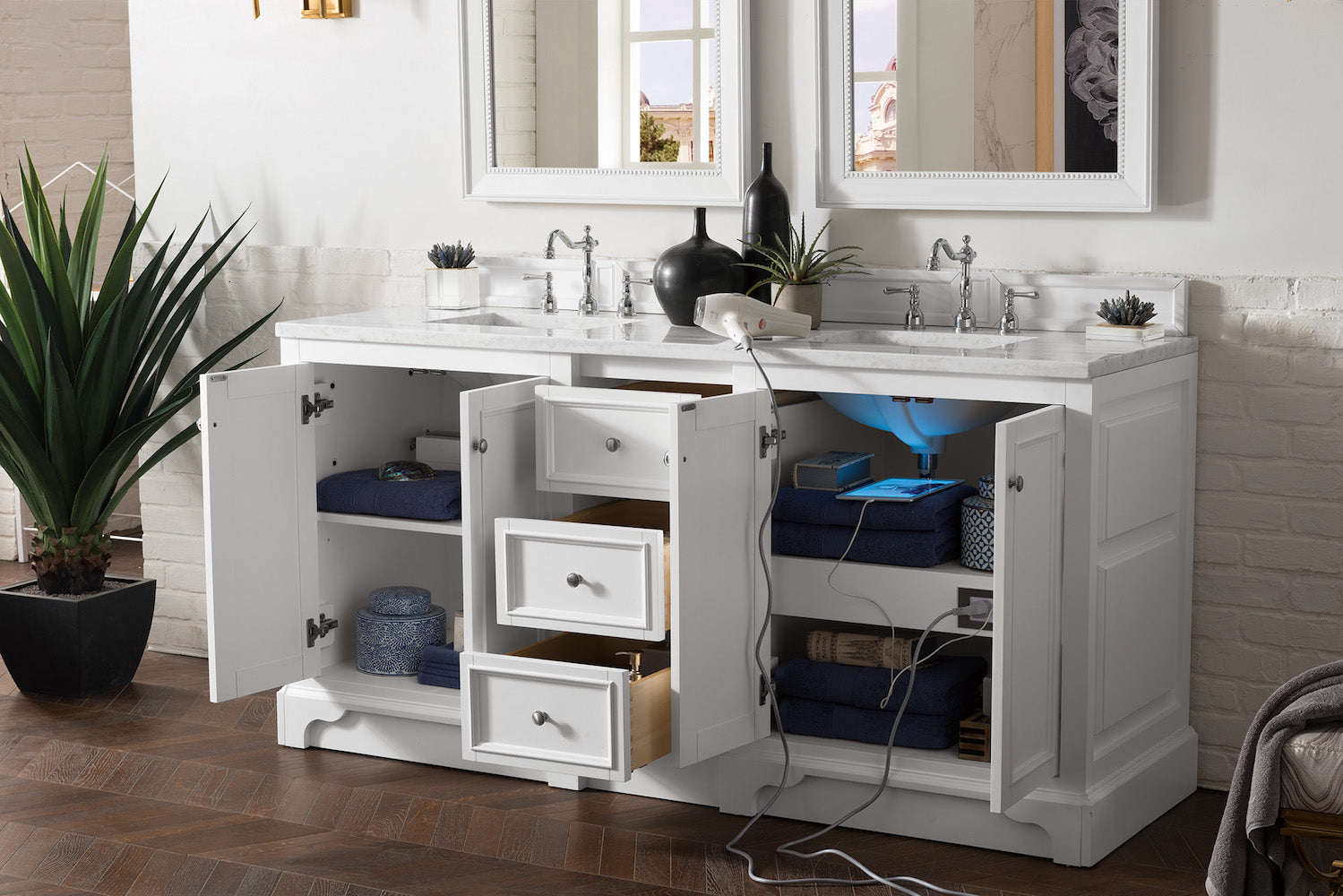72" De Soto Double Sink Bathroom Vanity, Bright White