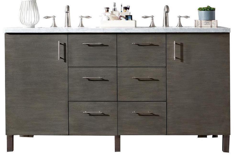 60" Metropolitan Silver Oak Double Sink Bathroom Vanity, James Martin Vanities - vanitiesdepot.com