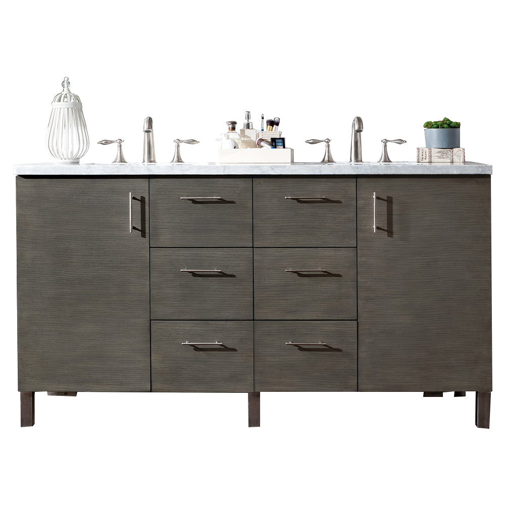 60" Metropolitan Double Sink Bathroom Vanity, Silver Oak