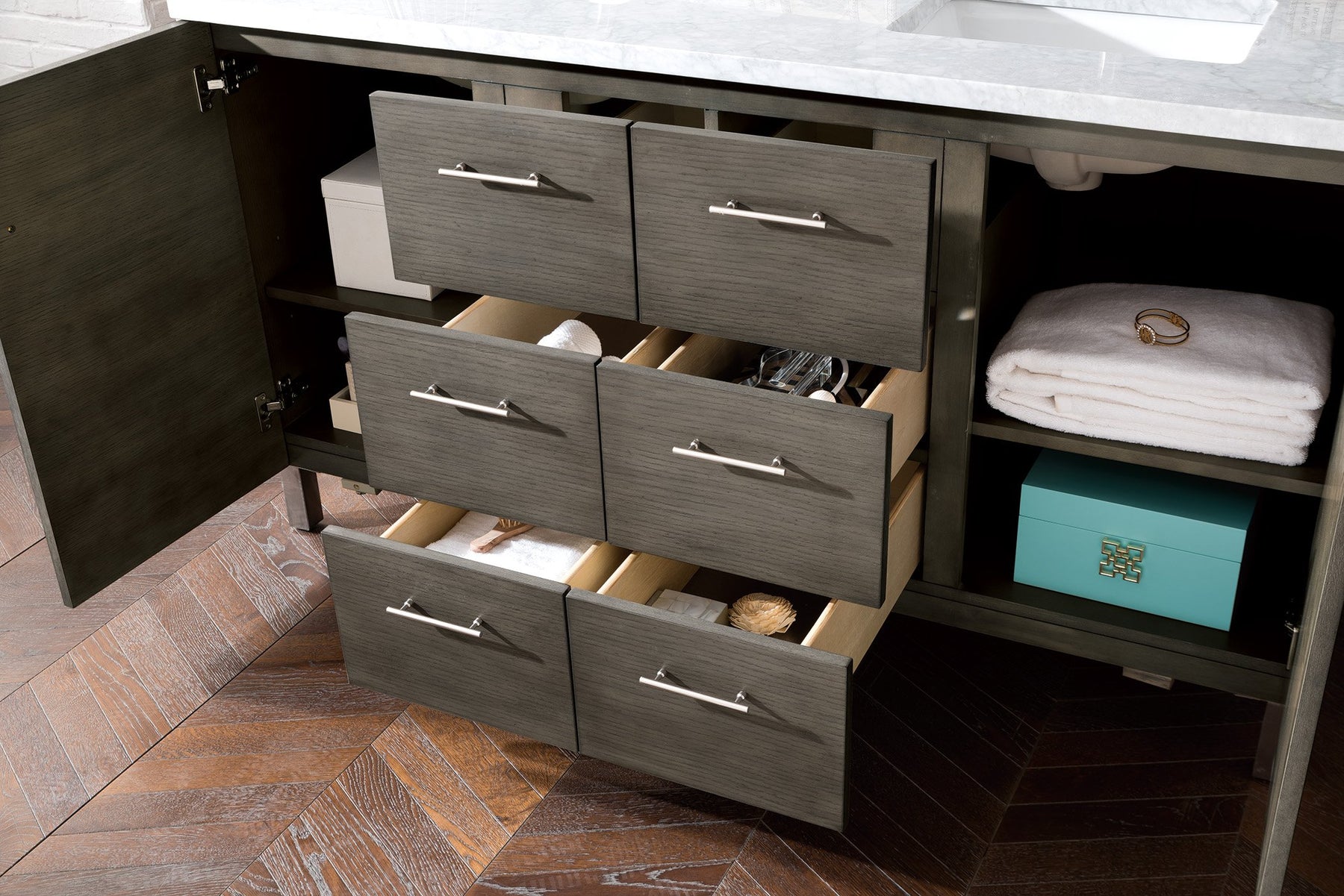 60" Metropolitan Silver Oak Double Sink Bathroom Vanity, James Martin Vanities - vanitiesdepot.com