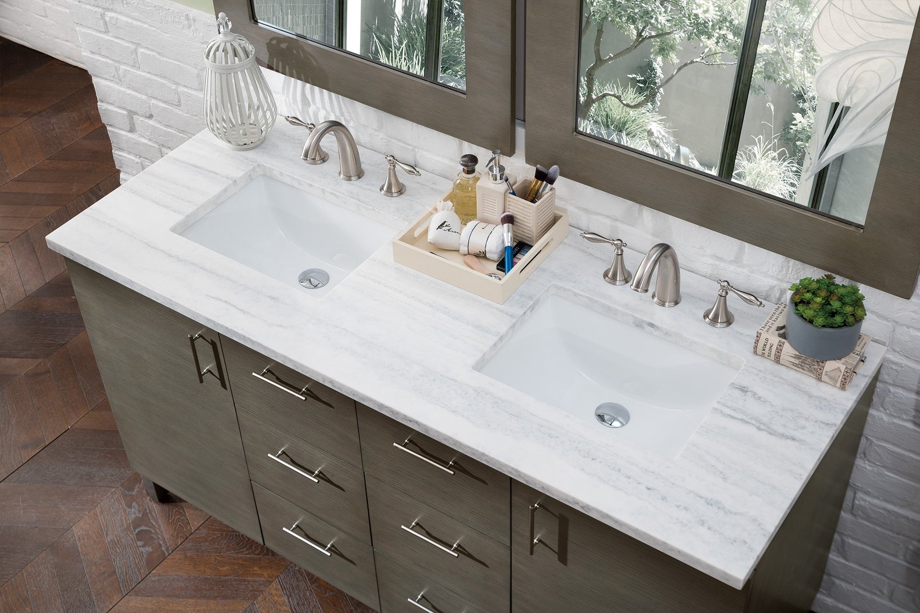 60" Metropolitan Silver Oak Double Sink Bathroom Vanity, James Martin Vanities - vanitiesdepot.com
