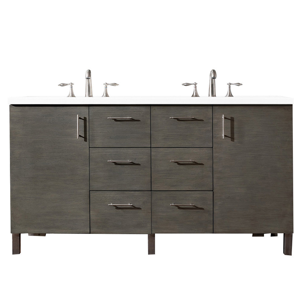 60" Metropolitan Double Sink Bathroom Vanity, Silver Oak