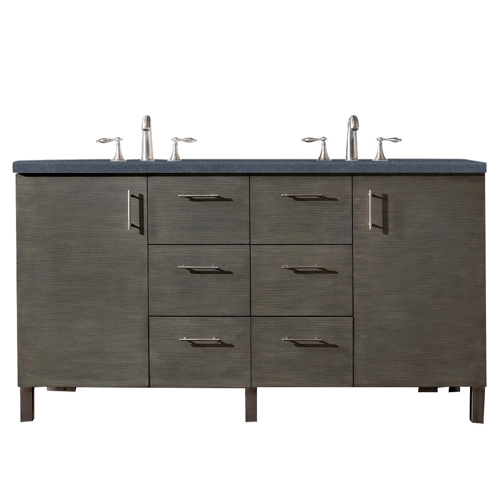 60" Metropolitan Double Sink Bathroom Vanity, Silver Oak