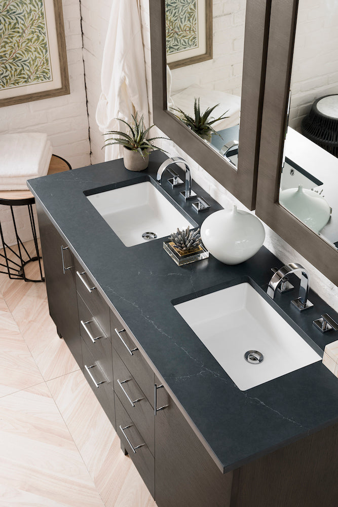 60" Metropolitan Double Sink Bathroom Vanity, Silver Oak