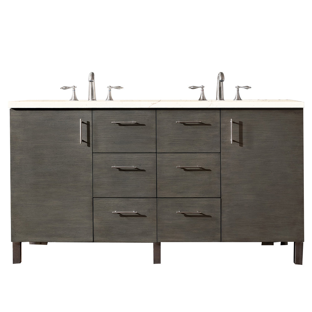 60" Metropolitan Double Sink Bathroom Vanity, Silver Oak