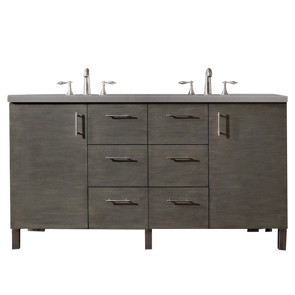 60" Metropolitan Double Sink Bathroom Vanity, Silver Oak