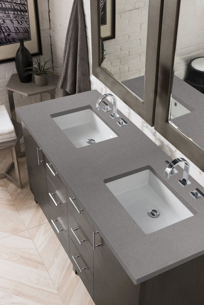 60" Metropolitan Double Sink Bathroom Vanity, Silver Oak