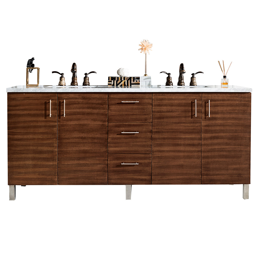 72" Metropolitan Double Sink Bathroom Vanity, American Walnut