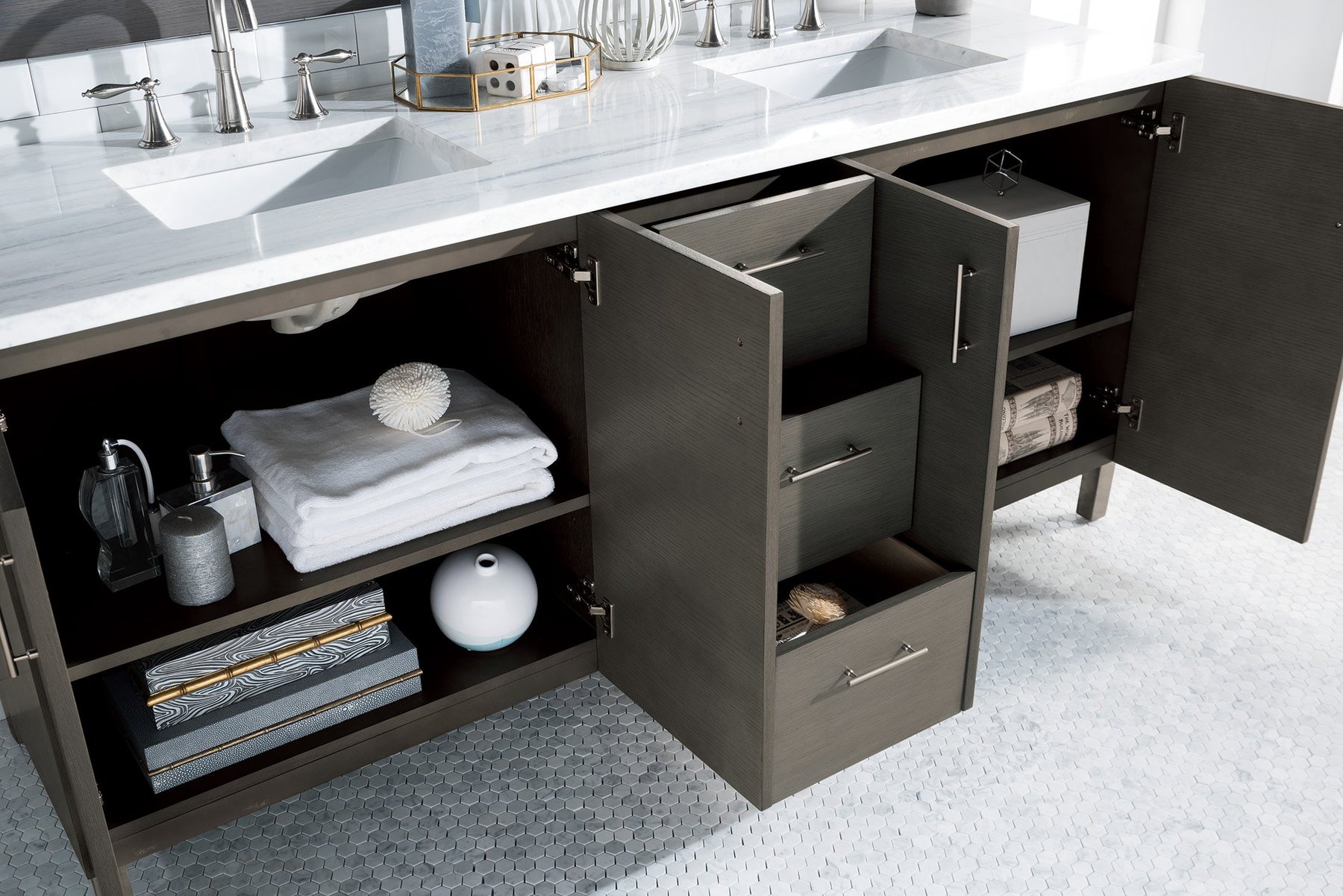 72" Metropolitan Silver Oak Double Sink Bathroom Vanity, James Martin Vanities - vanitiesdepot.com