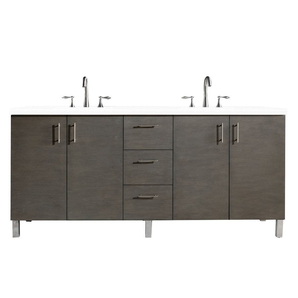 72" Metropolitan Double Sink Bathroom Vanity, Silver Oak