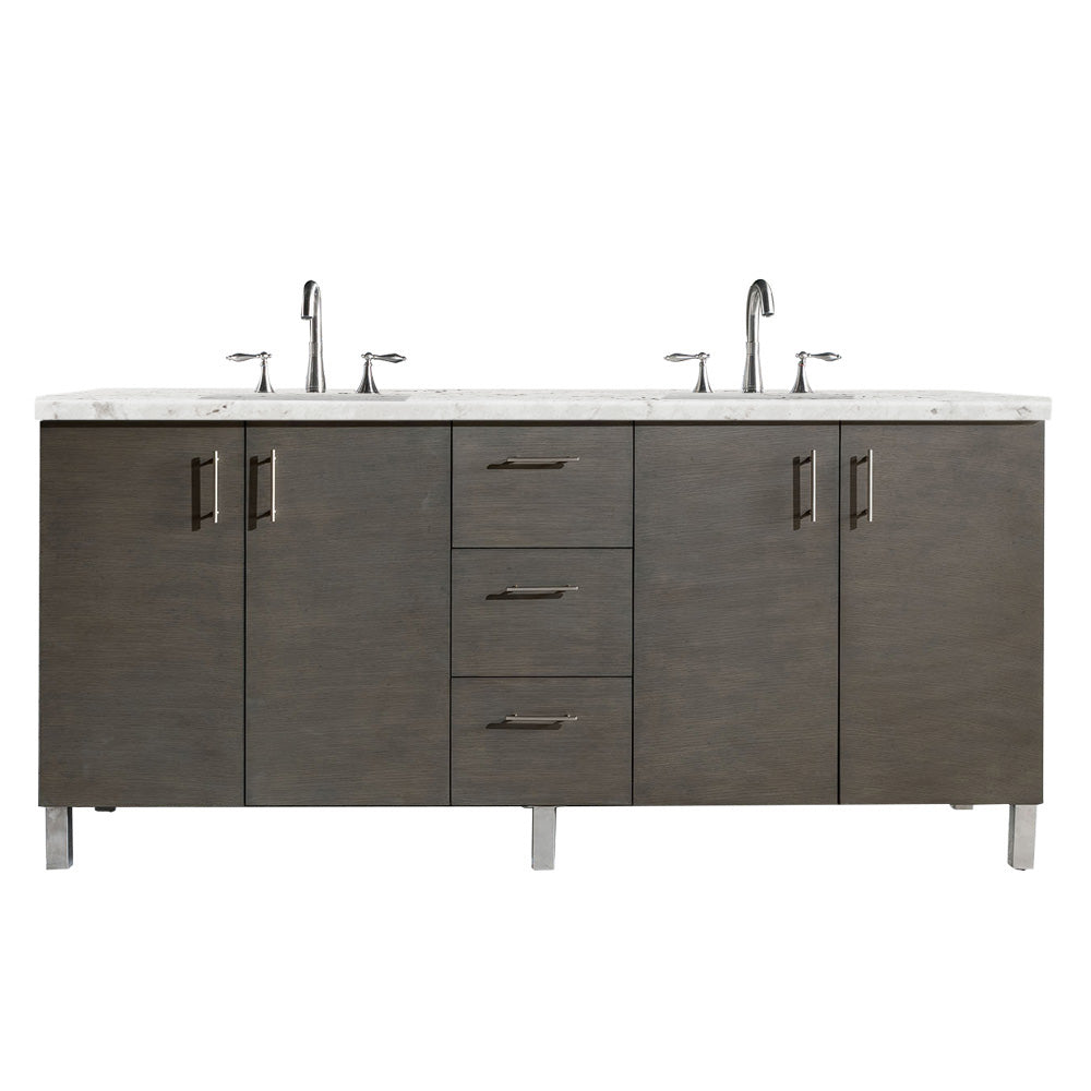 72" Metropolitan Double Sink Bathroom Vanity, Silver Oak
