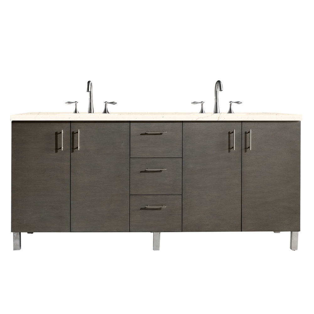 72" Metropolitan Double Sink Bathroom Vanity, Silver Oak