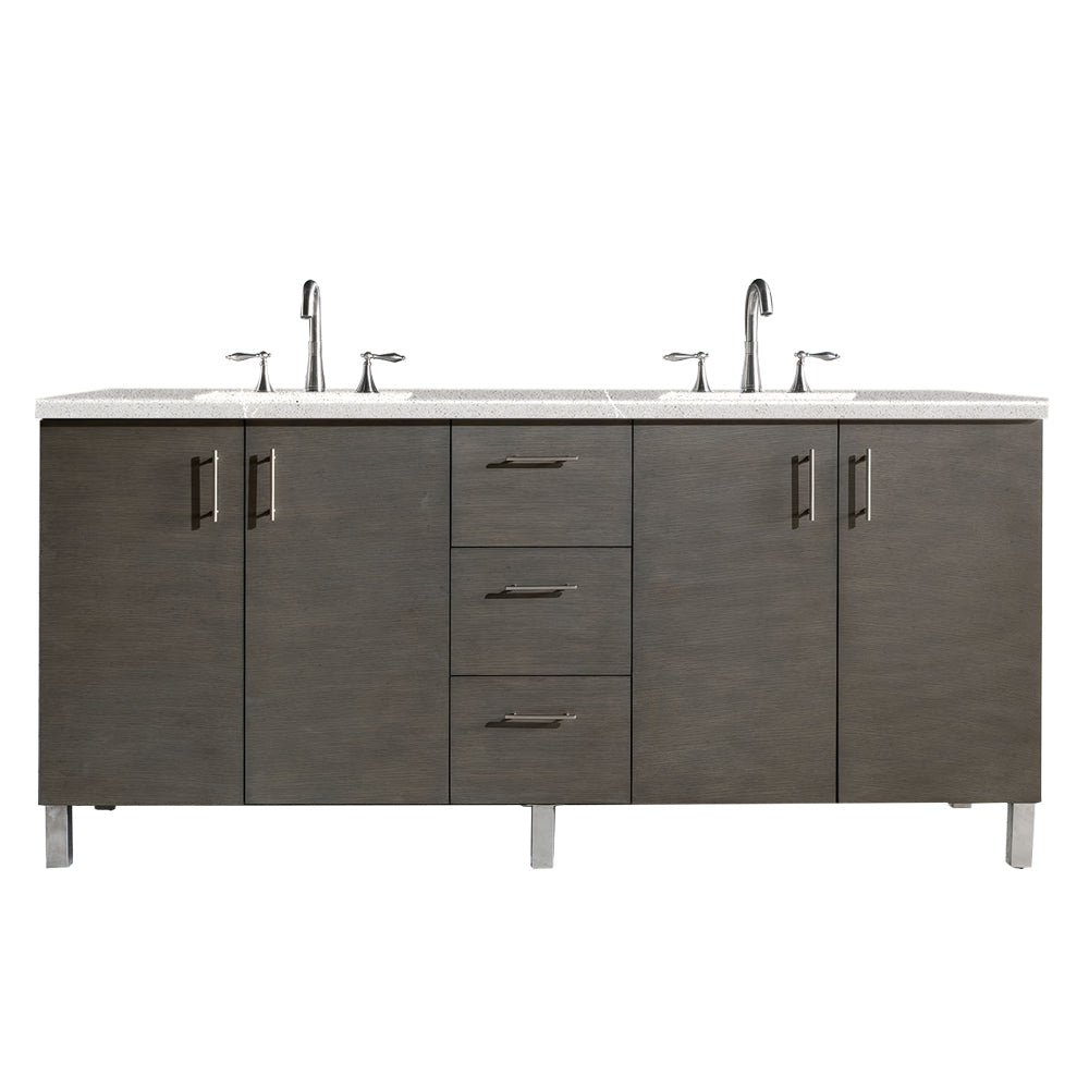 72" Metropolitan Double Sink Bathroom Vanity, Silver Oak