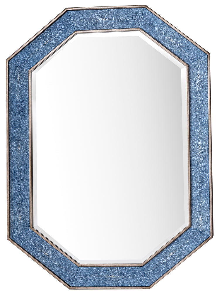 30" Tangent Hexagonal Mirror, Silver w/ Delft Blue