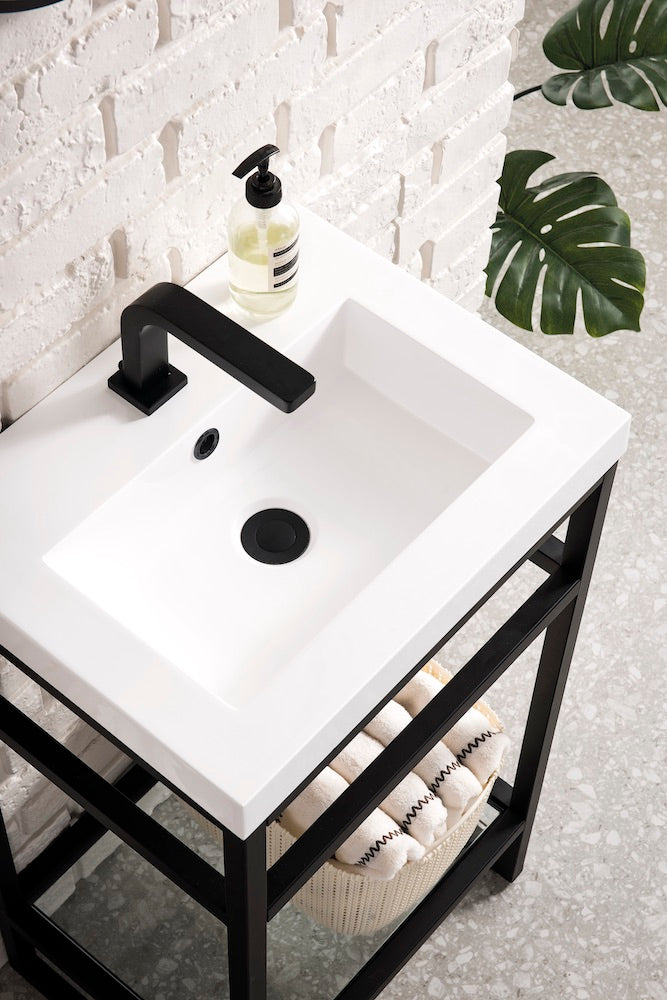 20" Boston Stainless Steel Sink Console, Matte Black w/ Countertop