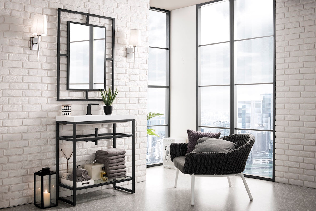 31.5" Boston Stainless Steel Sink Console, Matte Black w/ Countertop