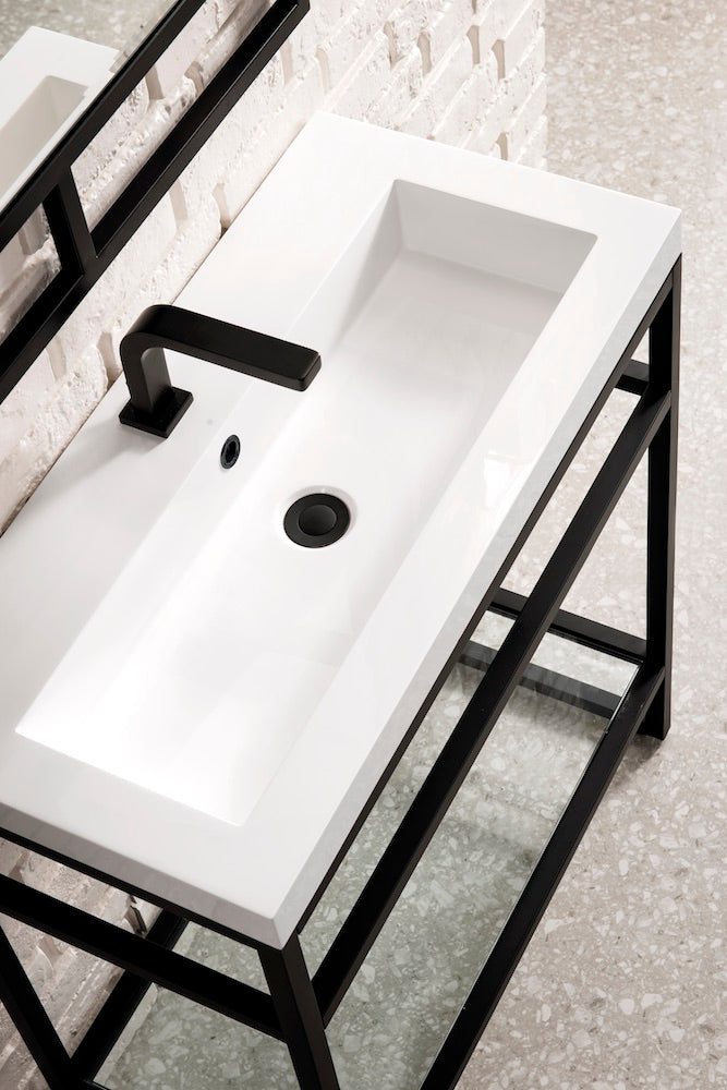 31.5" Boston Stainless Steel Sink Console, Matte Black w/ Countertop