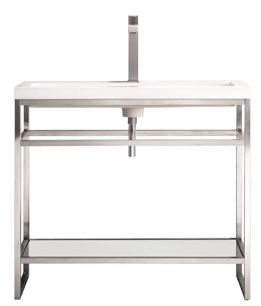 39.5" Boston Stainless Steel Sink Console, Brushed Nickel w/ Countertop